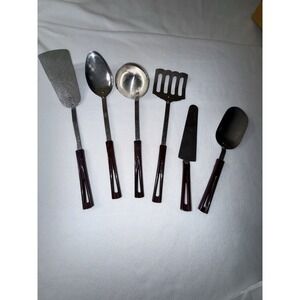Vintage Stanhome Stainless Steel Set of 6 Kitchen Utensils Bakelite Spoon Scoop